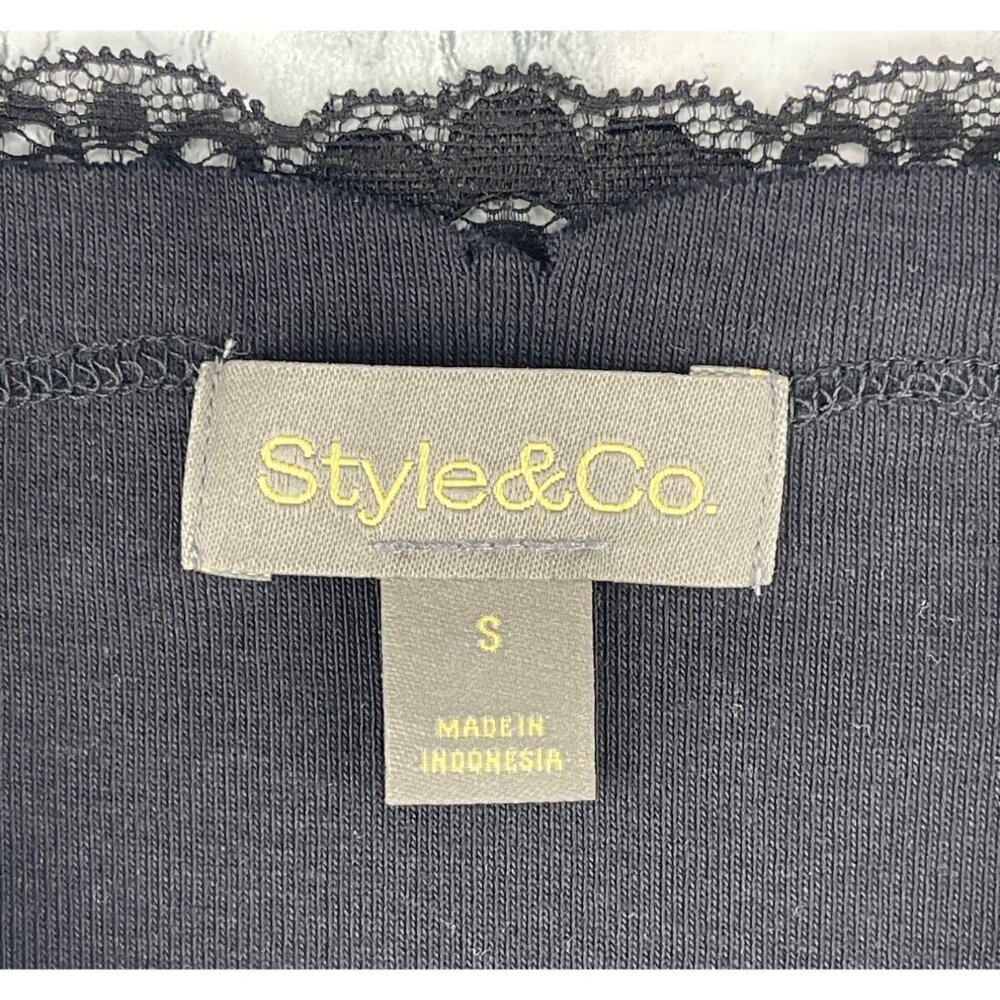 Style & Co. Womens Small Scallop Lace Trim Tank Top Deep Black - Picture 7 of 9